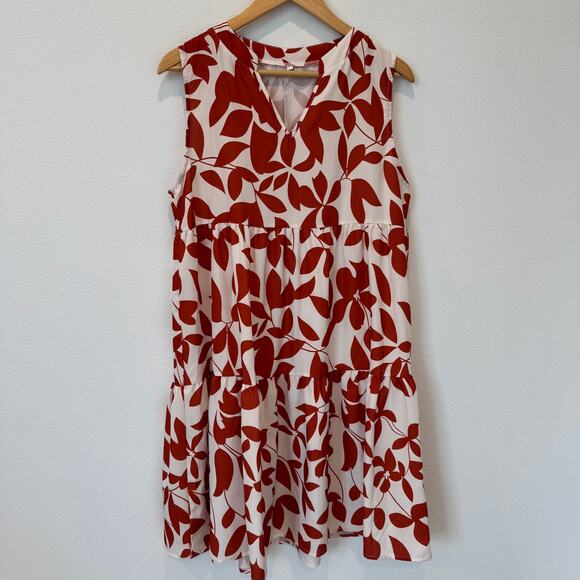 Boutique Rust Floral Sleeveless Tiered V-Neck Knee Length Dress Large - Picture 5 of 11